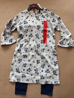 Mexx Cream Floral Ruffle-Sleeve Dress with Navy Leggings
